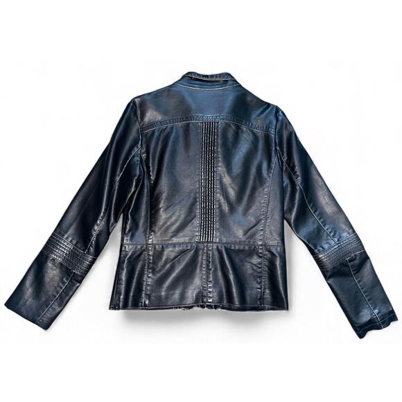 Big Chill Vintage Womens M Black Faux Leather Jacket with Ruffle Detail - Picture 4 of 4